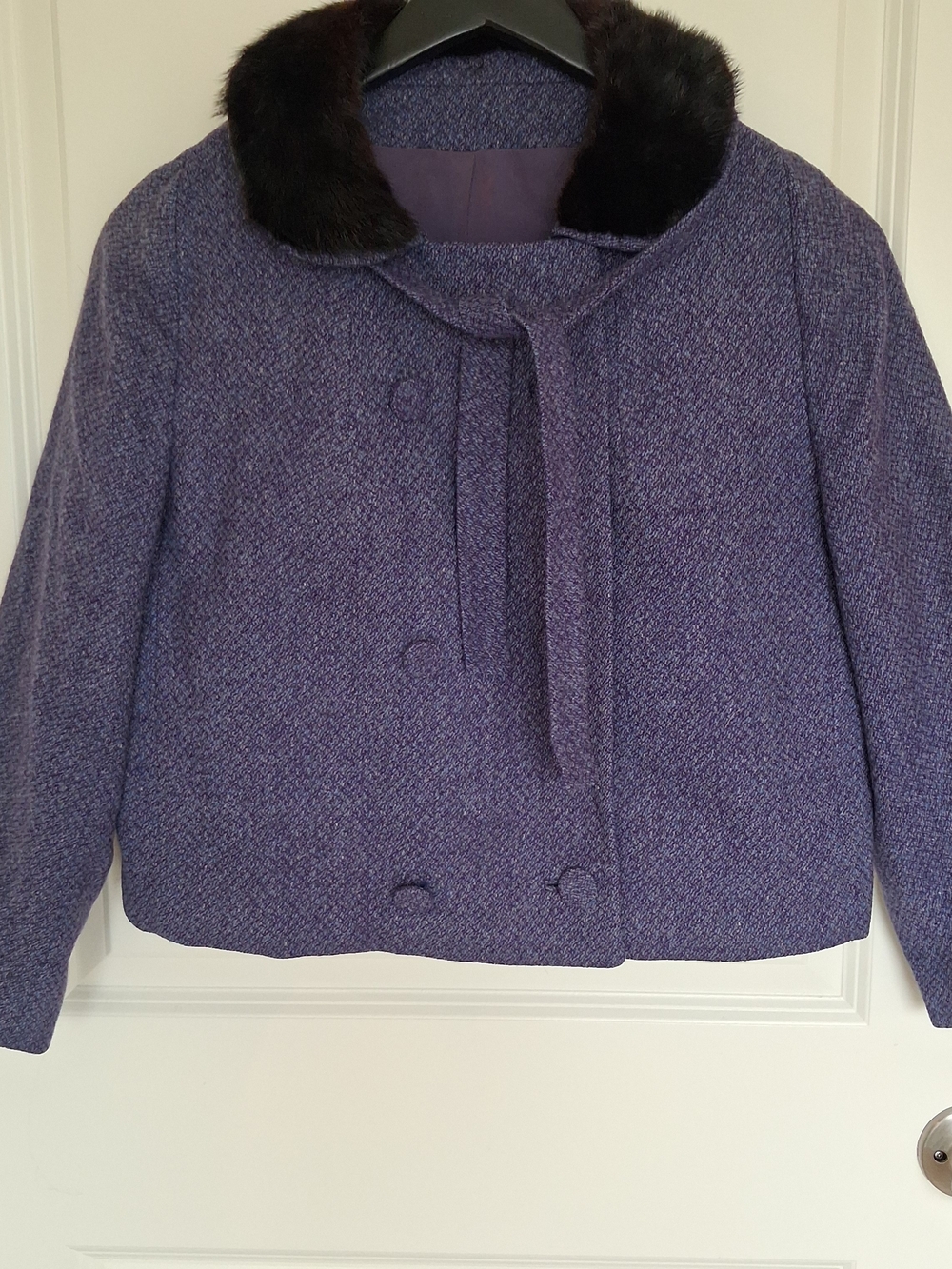 Vintage 50s 60s Roth-Le Cover California Tweed Crop Jacket Mink Collar